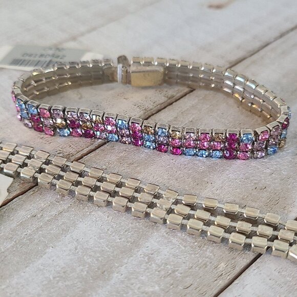 Vintage Cache Y2K Pink Blue Rhinestone Choker Necklace Bracelet Set NEW - Picture 9 of 9